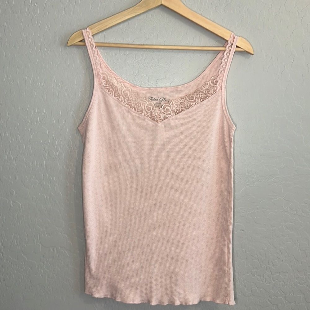 Faded Glory Girl’s Pink Lace Lined Pointelle Pattern Tank Top Size Large (12/14)